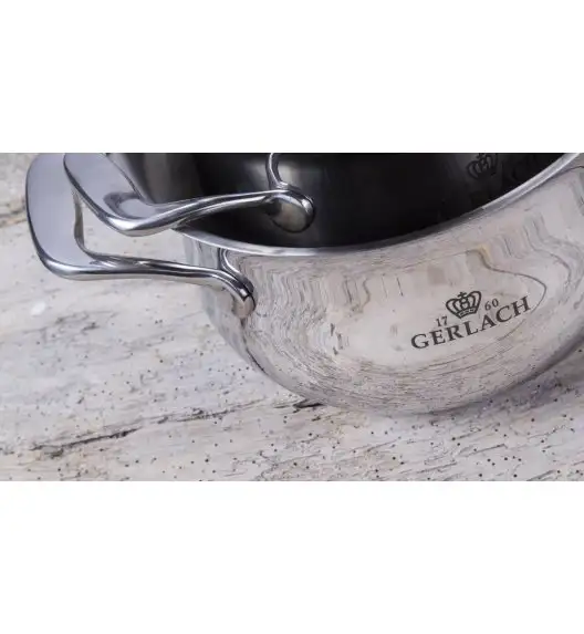 WYPRZEDAŻ! GERLACH SENDO Komplet garnki z pokrywkami 8 el - BRAK GARNKA 24 CM Z POKRYWKĄ + BRAK POKRYWKI 18 CM / stal nierdzewna / indukcja