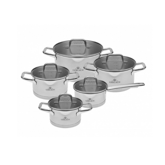 WYPRZEDAŻ! GERLACH MODEL Komplet Garnki z pokrywkami 9 el /  BRAK POKRYWKI 20 CM!! stal nierdzewna 18/10 / INDUKCJA 