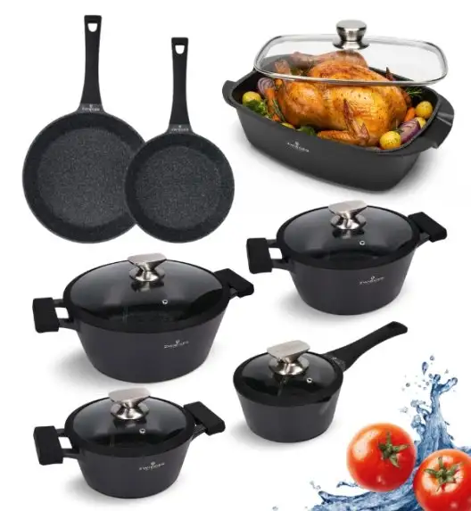 ZWIEGER BLACK STONE Zestaw garnków z pokrywkami 20, 24, 28 cm + Rondel 16 cm + Patelnie 20, 28 cm + Brytfanna LAVENA