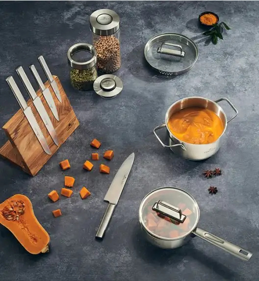 WYPRZEDAŻ! GERLACH AMBIENTE Komplet Garnki z pokrywkami 8 el (BRAK GARNKA 20 CM +BRAK POKRYWKI 20 CM)   / stal nierdzewna / indukcja