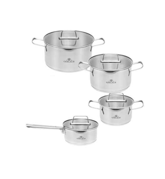 WYPRZEDAŻ! GERLACH AMBIENTE Komplet Garnki z pokrywkami 8 el (BRAK GARNKA 20 CM +BRAK POKRYWKI 20 CM)   / stal nierdzewna / indukcja