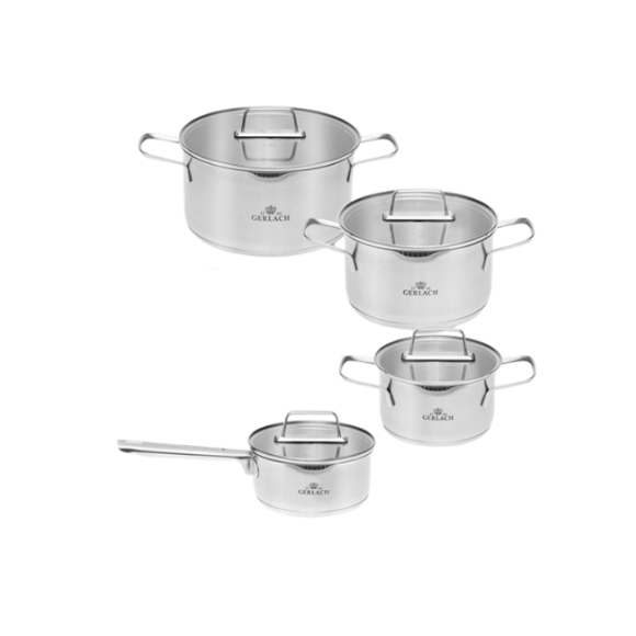 WYPRZEDAŻ! GERLACH AMBIENTE Komplet Garnki z pokrywkami 8 el (BRAK GARNKA 20 CM +BRAK POKRYWKI 20 CM)   / stal nierdzewna / indukcja