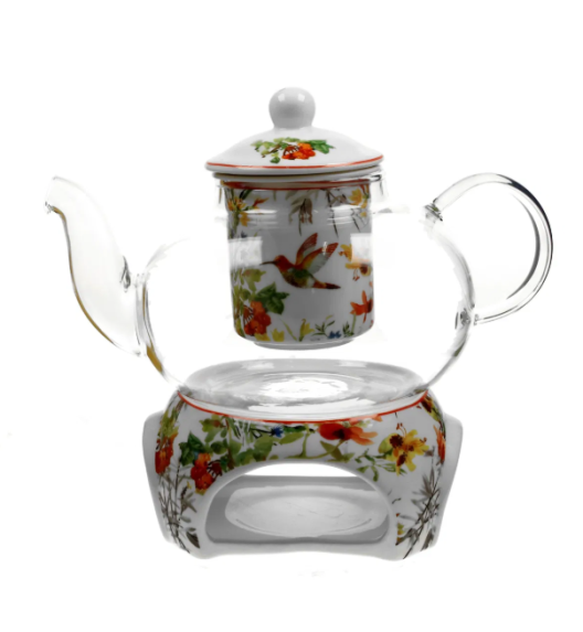 WYPRZEDAŻ! Dzbanek do herbaty szklany z podgrzewaczem DUO LINNEA 1 l (BRAK SITKA/ZAPARZACZA)