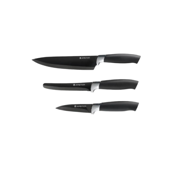 WYPRZEDAŻ! AMBITION JASPER BLACK Komplet 3 noży (BRAK NOŻA 13 CM W KOMPLECIE) / stal nierdzewna