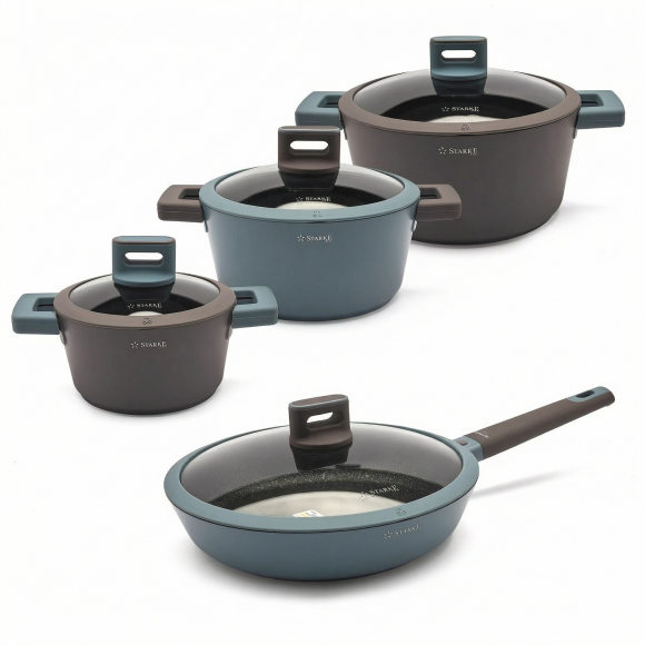 WYPRZEDAŻ! STARKE PRO ALTIVO Komplet garnków aluminiowych 9 el - BRAK PATELNI 24 CM  Greblon® C3+