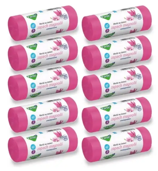 FORTE+ EASY-BAG Komplet 10x Worki na śmieci 60 L / 20 szt. / zawiązywane / zapach magnolia