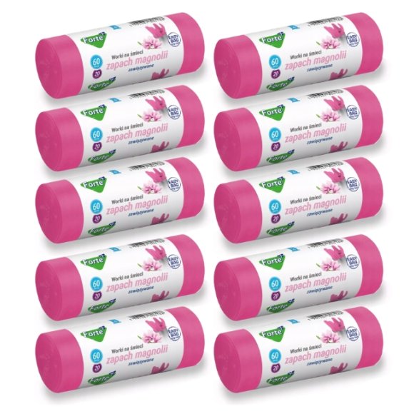 FORTE+ EASY-BAG Komplet 10x Worki na śmieci 60 L / 20 szt. / zawiązywane / zapach magnolia