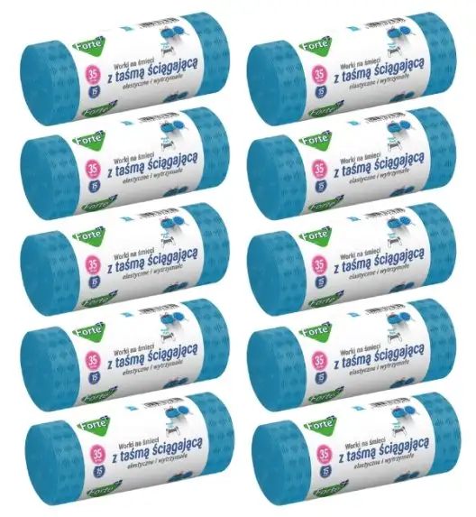 FORTE+ Komplet 10x Worki na śmieci 35 L / 15 szt. / LDPE / z taśmą / moletowane (z przetłoczeniami)