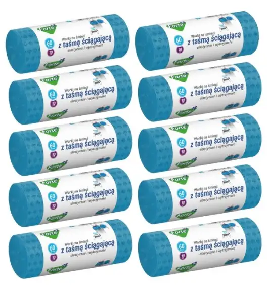 FORTE+ Komplet 10x Worki na śmieci 60 L / 10 szt. / LDPE / z taśmą / moletowane (z przetłoczeniami)