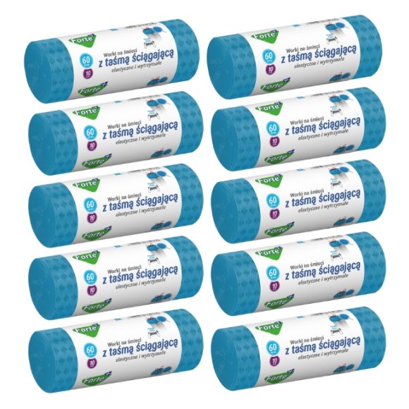 FORTE+ Komplet 10x Worki na śmieci 60 L / 10 szt. / LDPE / z taśmą / moletowane (z przetłoczeniami)