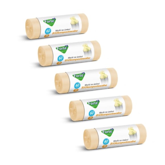 FORTE+ Komplet 5x Worki na śmieci 60 L / 20 szt. / BIOkompostowalne