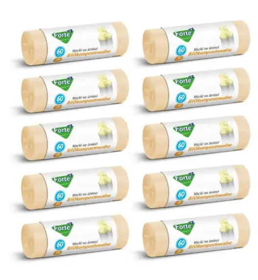 FORTE+ Komplet 10x Worki na śmieci 60 L / 20 szt. / BIOkompostowalne