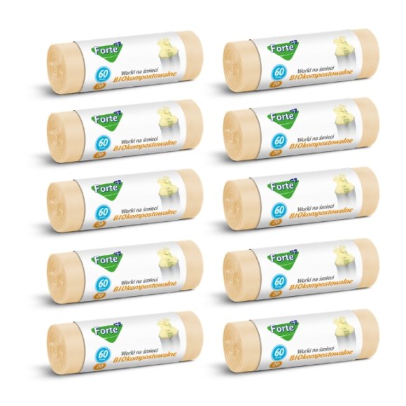 FORTE+ Komplet 10x Worki na śmieci 60 L / 20 szt. / BIOkompostowalne