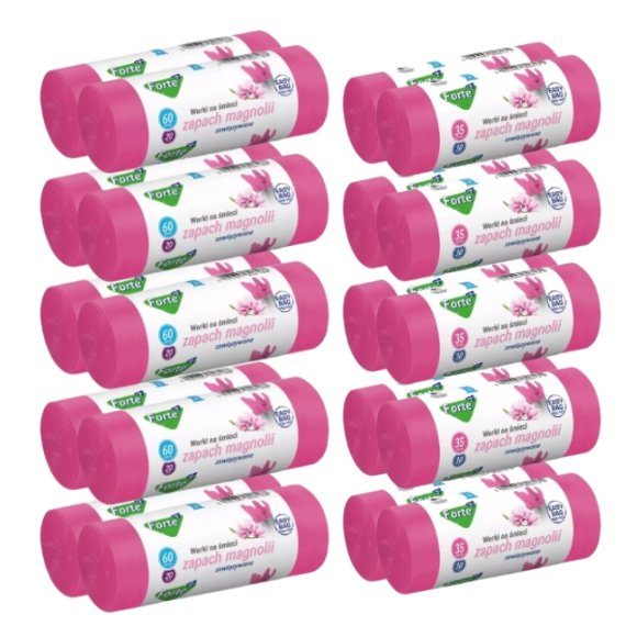 FORTE+ EASY-BAG Komplet 10x Worki na śmieci 35 L | 30 szt. + 10x Worki na śmieci 60 L | 20 szt. / zawiązywane / zapach magnolia