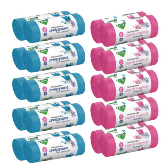 FORTE+ EASY-BAG Komplet 10x Worki na śmieci 35 L | 30 szt. / zawiązywane + 10x Worki na śmieci 35 L | 30 szt. / zawiązywane / zapach magnolia