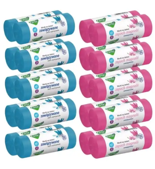 FORTE+ EASY-BAG Komplet 10x Worki na śmieci 60 L | 20 szt. / zawiązywane + 10x Worki na śmieci 60 L | 20 szt. / zawiązywane / zapach magnolia