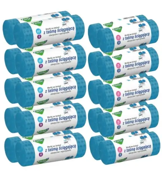 FORTE+ Komplet 10x Worki na śmieci 35 L | 15 szt. + 10x Worki na śmieci 60 L | 10 szt. / LDPE / z taśmą i przetłoczeniami