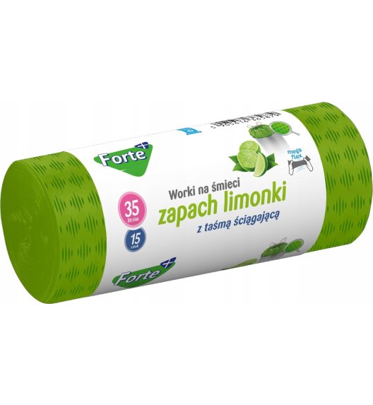 FORTE+ Komplet 10x Worki na śmieci 35 L | 15 szt. + 10x Worki na śmieci 35 L | 15 szt. (zapach limonka) / LDPE / z taśmą i przetłoczeniami