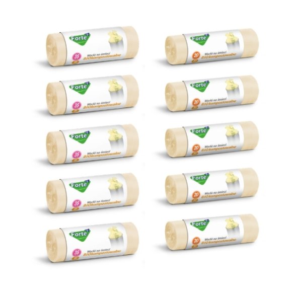 FORTE+ Komplet 5x Worki na śmieci 20 L | 20 szt. + 5x Worki na śmieci 35 L | 20 szt. / BIOkompostowalne