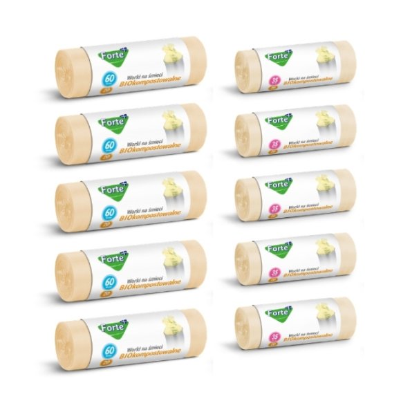 FORTE+ Komplet 5x Worki na śmieci 35 L | 20 szt. + 5x Worki na śmieci 60L | 20 szt. / BIOkompostowalne