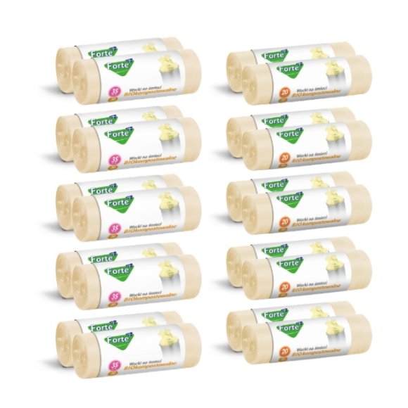 FORTE+ Komplet 10x Worki na śmieci 20 L | 20 szt. + 10x Worki na śmieci 35 L | 20 szt. / BIOkompostowalne