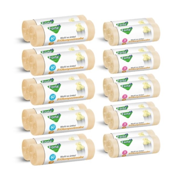 FORTE+ Komplet 10x Worki na śmieci 35 L | 20 szt. + 10x Worki na śmieci 60L | 20 szt. / BIOkompostowalne