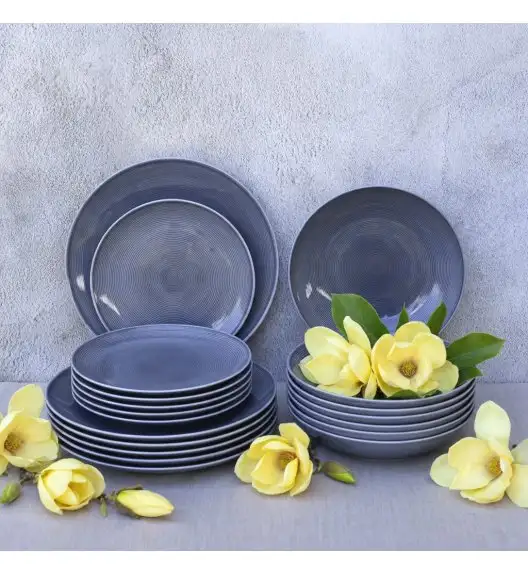 LUBIANA ETO MODERN K9 OPK Serwis obiadowy szaro-niebieski 36 el / 12 osób / porcelana ręcznie malowana