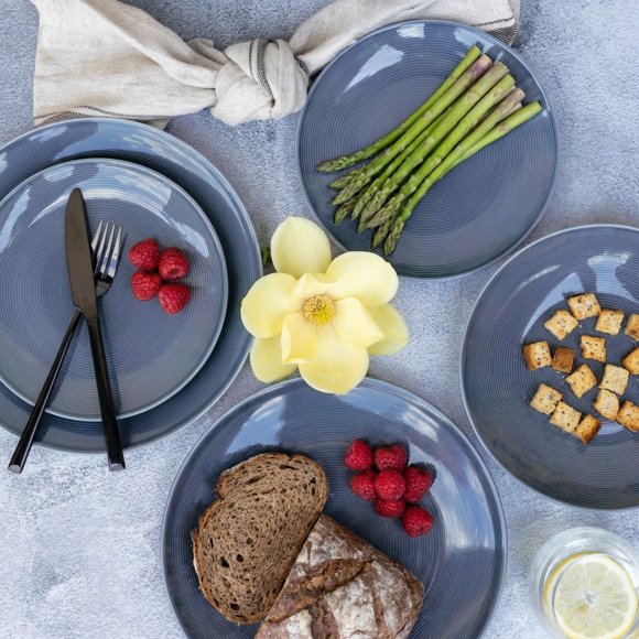 LUBIANA ETO MODERN K9 OPK Serwis obiadowy szaro-niebieski 36 el / 12 osób / porcelana ręcznie malowana