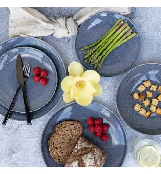 LUBIANA ETO MODERN K9 OPK Serwis obiadowy szaro-niebieski 54 el / 18 osób / porcelana ręcznie malowana