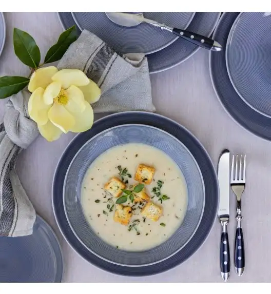 LUBIANA ETO MODERN K9 OPK Serwis obiadowy szaro-niebieski 54 el / 18 osób / porcelana ręcznie malowana