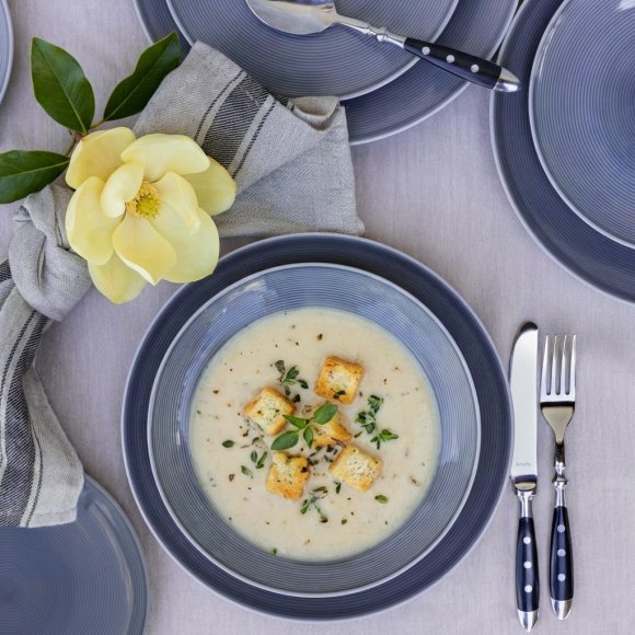 LUBIANA ETO MODERN K9 OPK Serwis obiadowy szaro-niebieski 54 el / 18 osób / porcelana ręcznie malowana